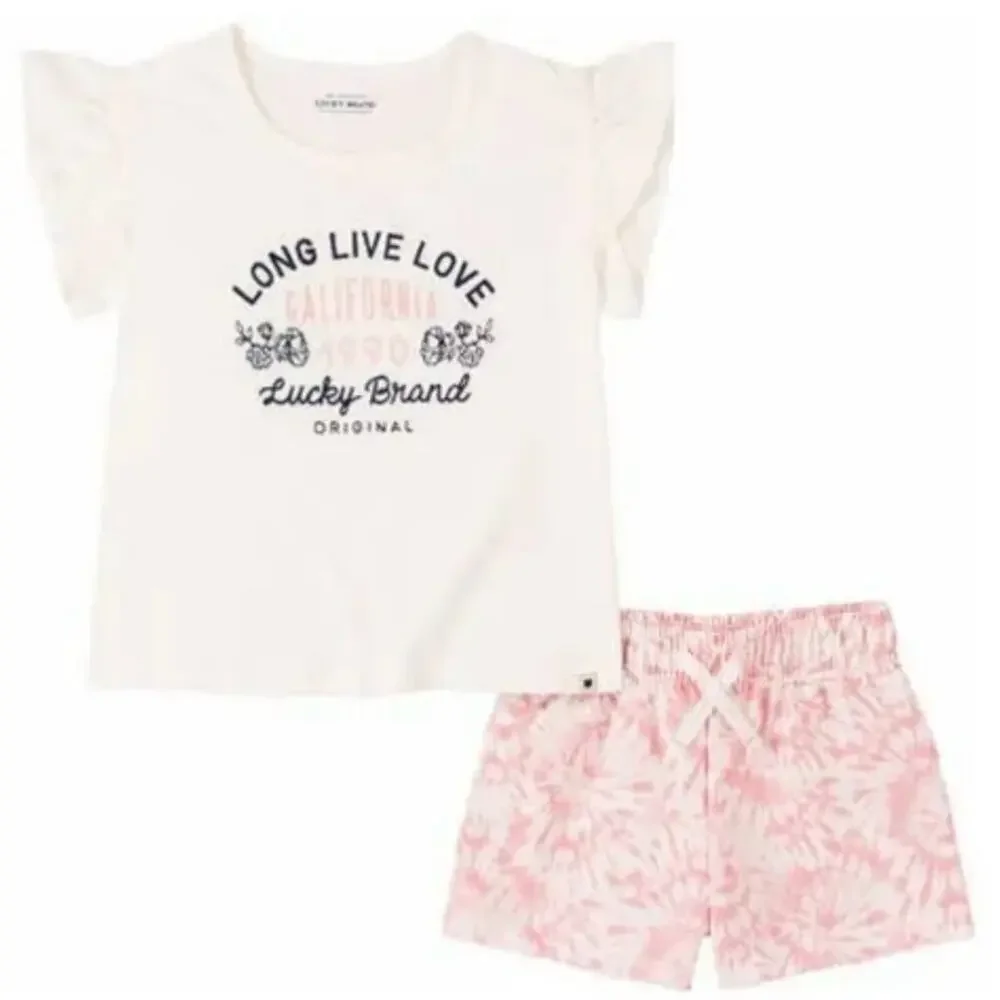 Lucky Brand Girls Short Outfits 4 Piece Sets Blue Pink Size 5 NEW
